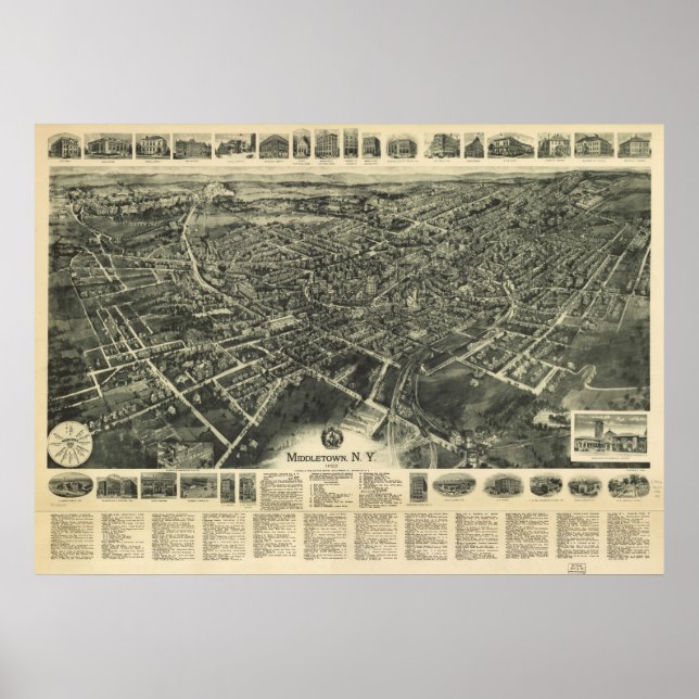 1922 Middletown, NY Birds Öga View Panoramic Karta Poster (Framsidan)