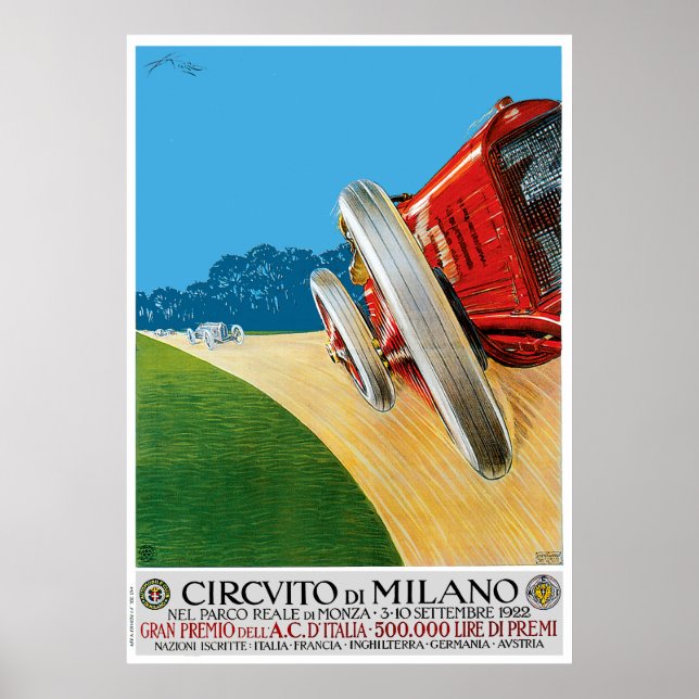 1922 Milano Classic Car Tävling Poster (Framsidan)