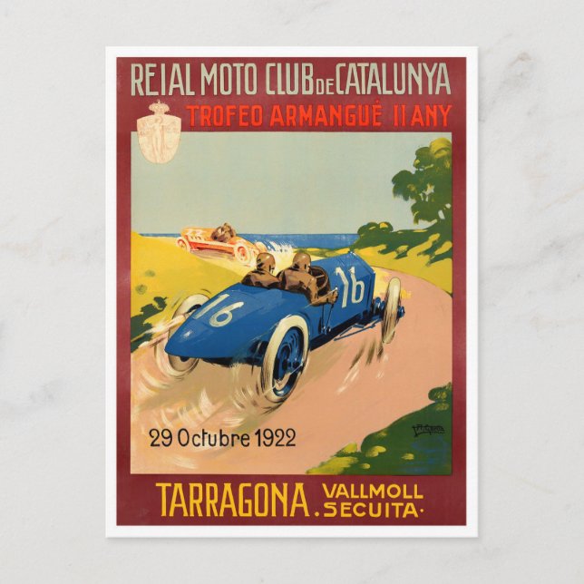 1922 Tarragona Grand Prix historisk racing Vykort (Framsida)