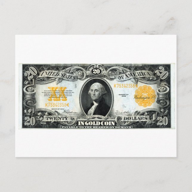 1922 US Guld-certifikat Vykort (Framsida)