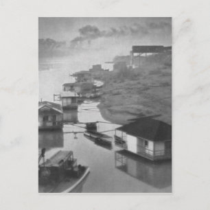 1922 Vintage Black and White House Boats Vykort