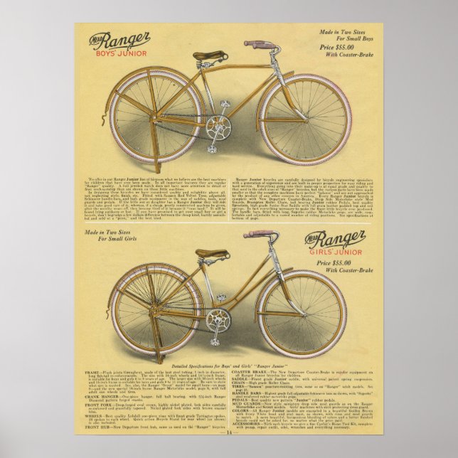 1923 Boys Girls Skogsvaktare Bicycle and Art Poste Poster (Framsidan)