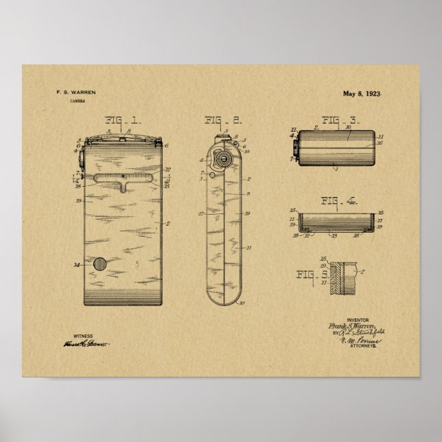 1923 Compact Camera Patent Art Teckning Skriv ut Poster (Framsidan)