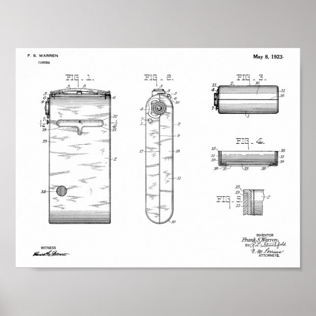 1923 Compact Camera Patent Art Teckning Skriv ut Poster (Framsidan)