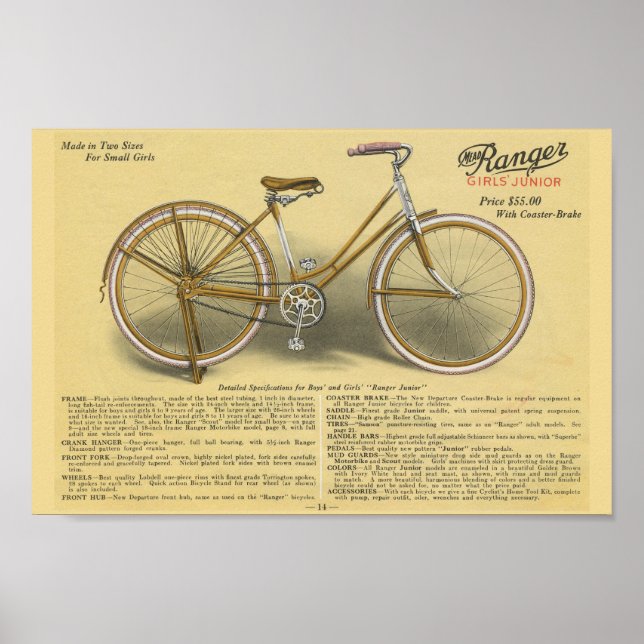 1923 Poster av unga Skogsvaktare Bicycle Ad Art (Framsidan)