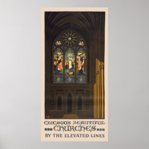 1923 Poster om en kyrka med fastsatt glasfönster.