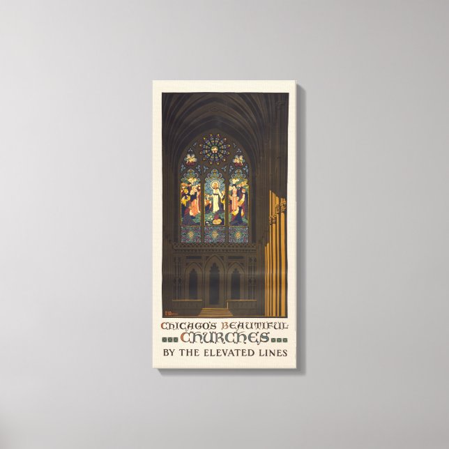 1923 Poster om en kyrka med fastsatt glasfönster. Canvastryck (Framsida)