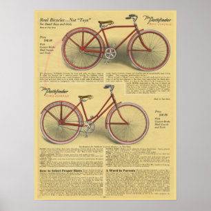 1923 Vintage Boys Pathfinder Bicycle and Art Poste Poster