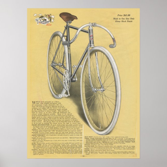 1923 Vintages Skogsvaktare Racer Bicycle Ad Art Po Poster (Framsidan)