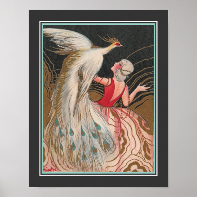 1924 Art Deco "Girl with White Peacock" Poster (Framsidan)