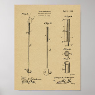 1924 Golf Klubb Grip Patent Art Teckning Skriv ut Poster