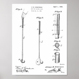 1924 Golf Klubb Grip Patent Art Teckning Skriv ut Poster
