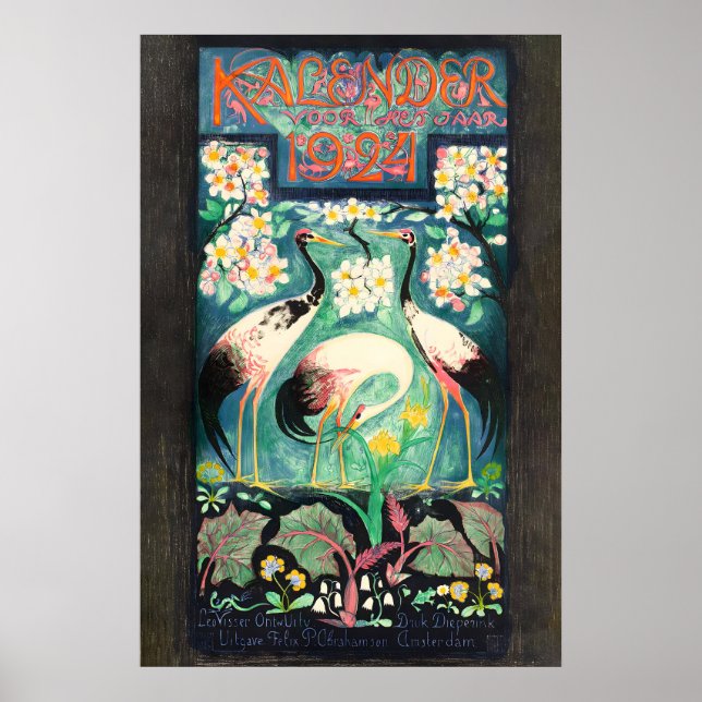 1924 Kalender POSTER TRYCK A5A1 Vintage Holländsk  (Framsidan)