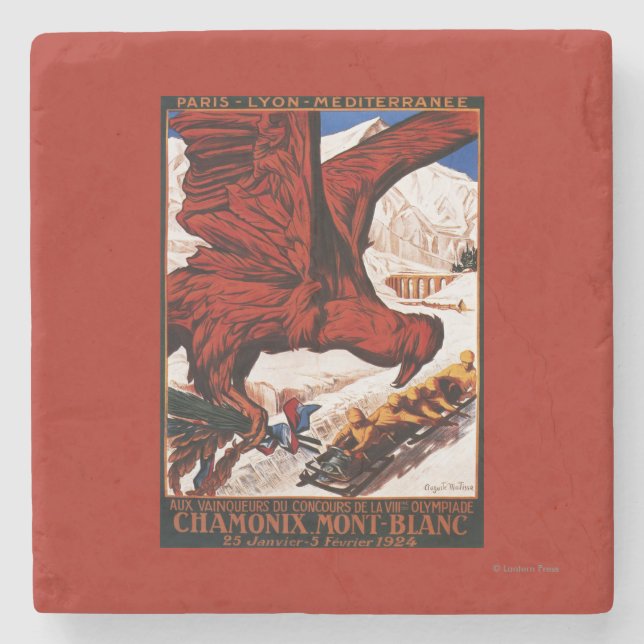 1924 olympiska vinterlekaffisch underlägg sten (Framsidan)