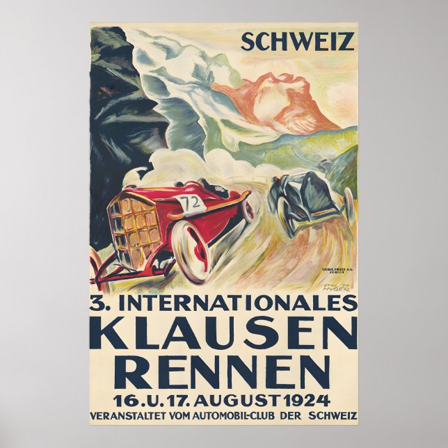 1924 Schweizisk Biltävling Vintage Affisch (Framsidan)
