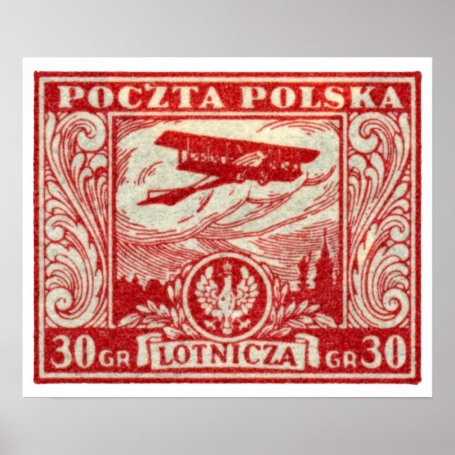 1925 30gr polska Airmail Frimärke Poster (Framsidan)