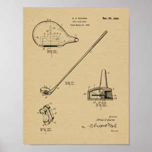 1925 Golf Klubb Patent Art Teckning Skriv ut Poster
