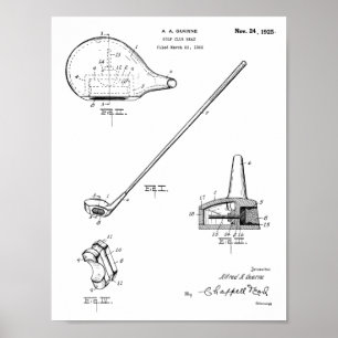 1925 Golf Klubb Patent Art Teckning Skriv ut Poster