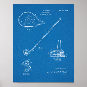 1925 Golf Klubb Patent Art Teckning Skriv ut Poster