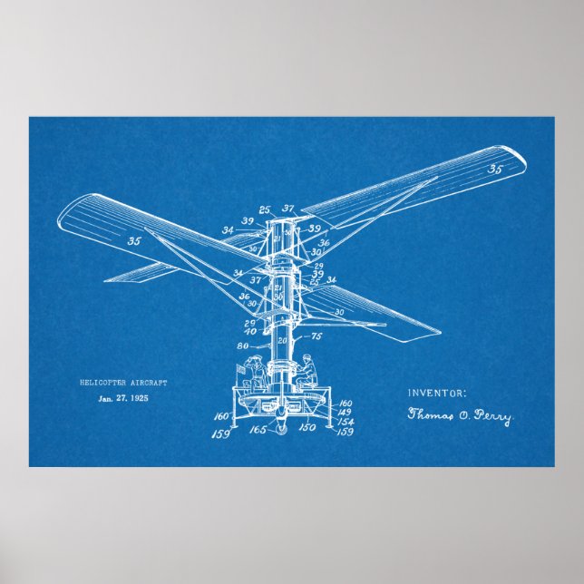 1925 Helikopter flygande Maskin Patent Art Tecknin Poster (Framsidan)