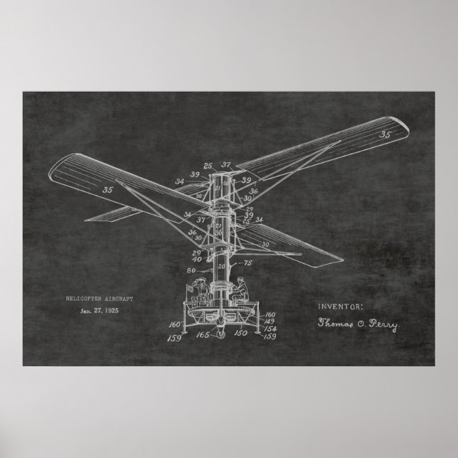 1925 Helikopterflygpatenten Teckning Vintage Poster (Framsidan)