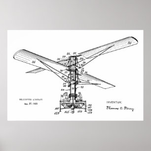 1925 Helikopterflygplan Patent Art Teckning Skriv Poster