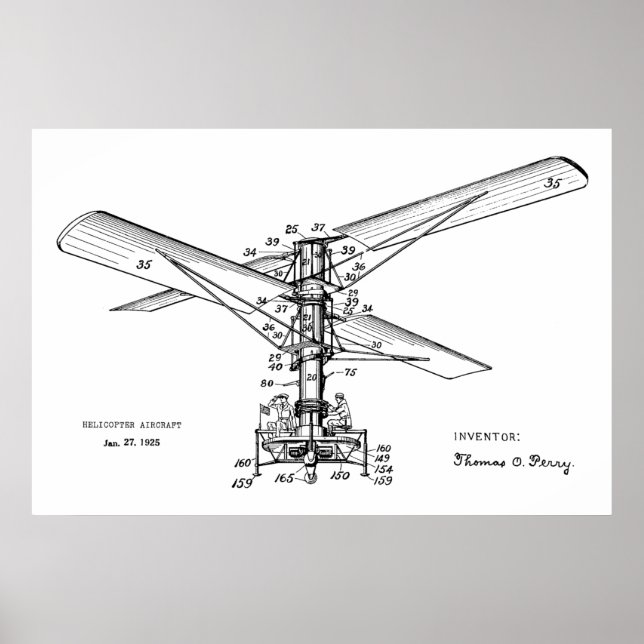 1925 Helikopterflygplan Patent Art Teckning Skriv  Poster (Framsidan)
