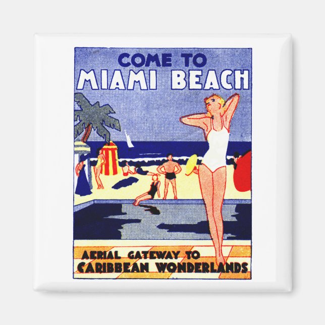 1925 Miami Beach Travel Poster Magnet (Framsidan)