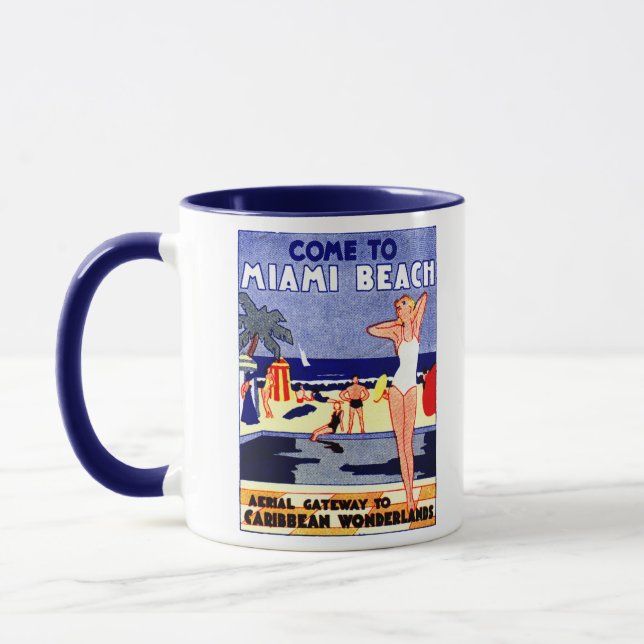 1925 Miami Beach Travel Poster Mugg (Vänster)