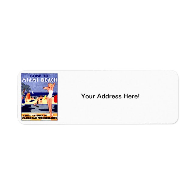 1925 Miami Beach Travel Poster Returadress Etikett (Framsidan)