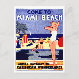 1925 Miami Beach Travel Poster Vykort