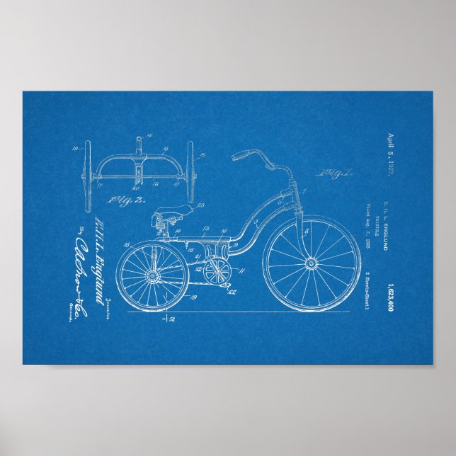1925-Vintagens tricykliska utskrift av patenterbar Poster (Framsidan)