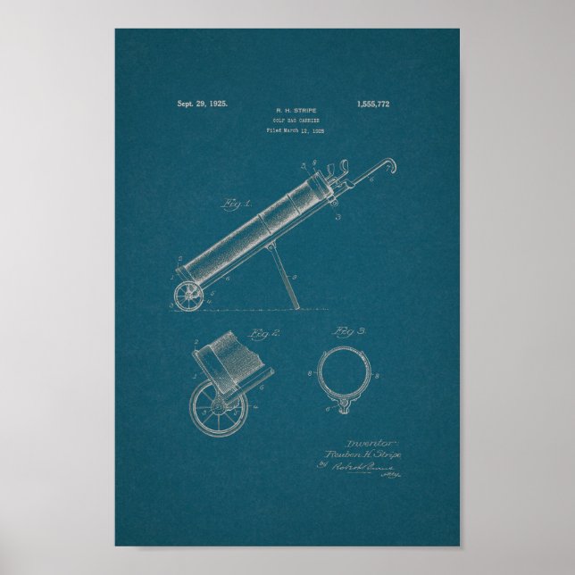 1925-Vintages Golf Bag-patentdesignutskrift Poster (Framsidan)