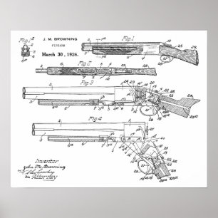 1926: Bläddra i Pistol Patent Art Teckning Skriv u Poster