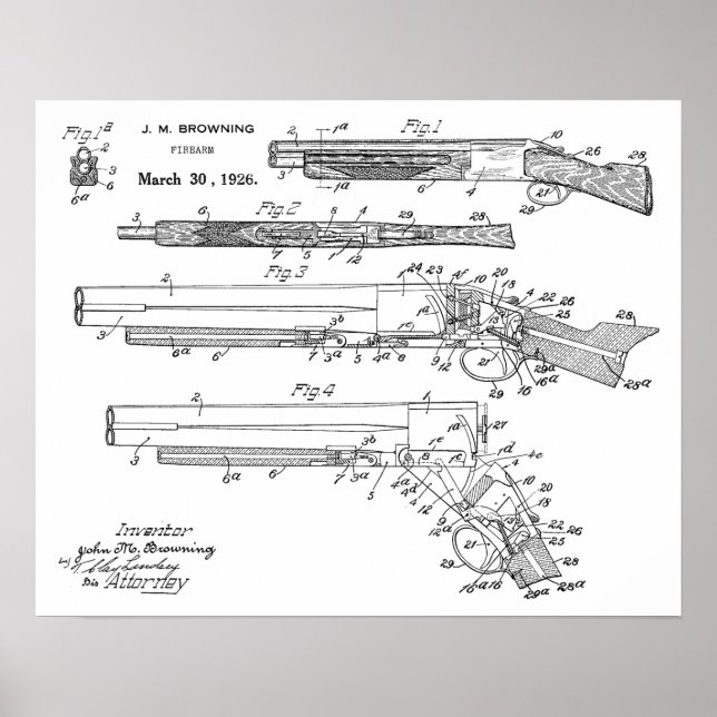 1926: Bläddra i Pistol Patent Art Teckning Skriv u Poster (Framsidan)