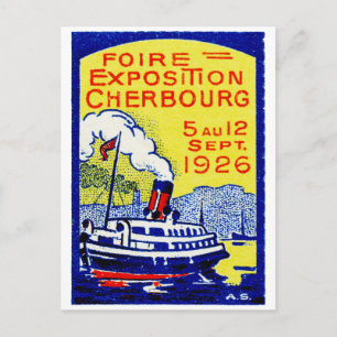 1926 Cherbourg Frankrike Poster Vykort