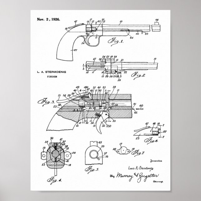 1926 Gun Patent Art Teckning Skriv ut Poster (Framsidan)