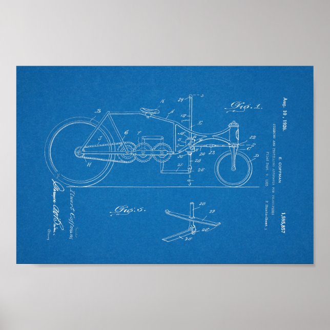 1926 Vintage Bicycle Patent Art-utskrift Poster (Framsidan)