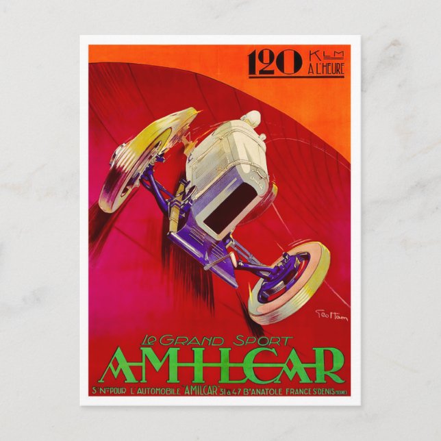 1927 Amilcar vintage tävla och Vykort (Framsida)