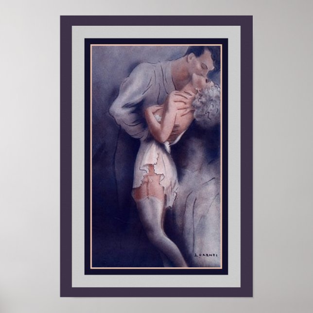 1927 Lorenzi, Art Deco Kissing Couple Poster (Framsidan)