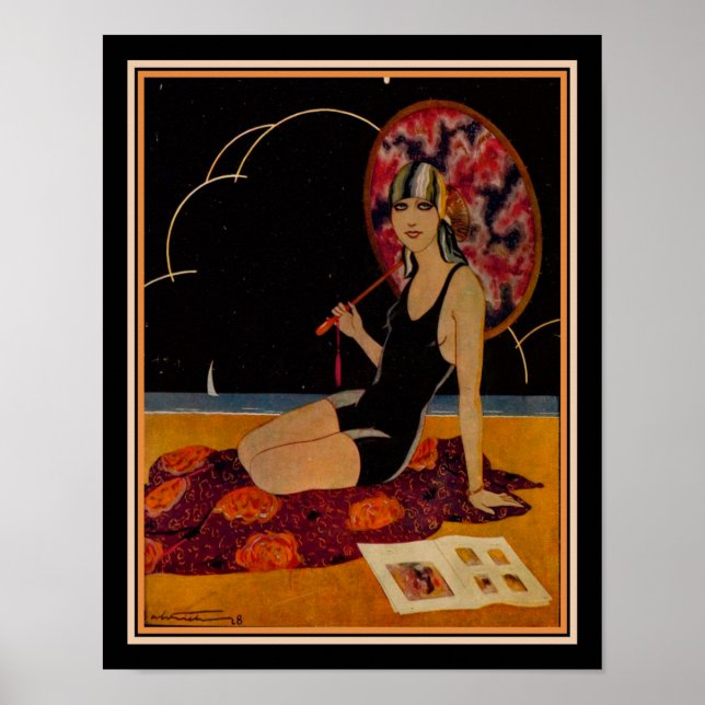 1928 Art Deco Girl på stranden Poster (Framsidan)
