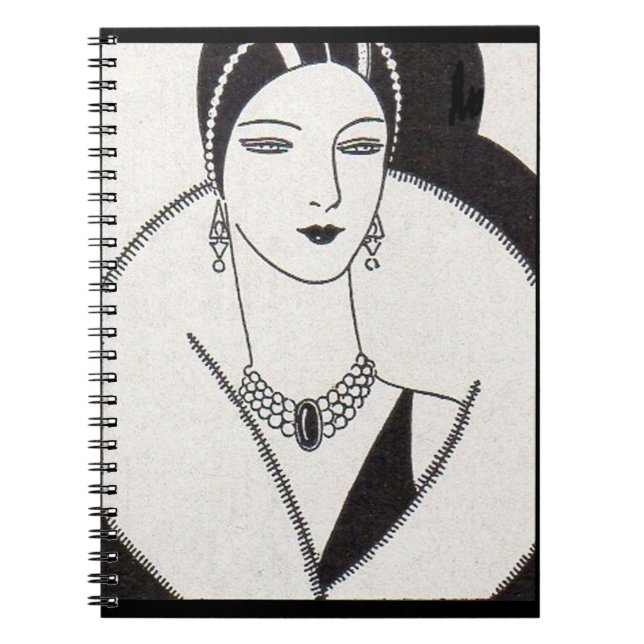 1928 Art deco kvinna Anteckningsbok Med Spiral (Framsidan)