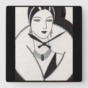 1928 Art deco kvinna Fyrkantig Klocka