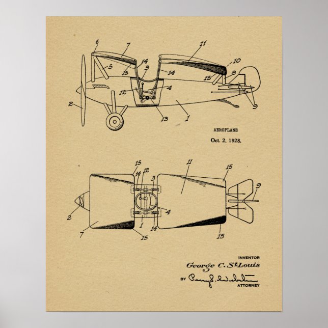 1928 Färdplan Patent Art Teckning Skriv ut Poster (Framsidan)