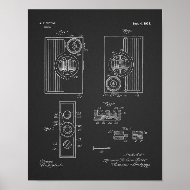 1928-Vintagens Teckning-utskrift av kamerapatent Poster (Framsidan)