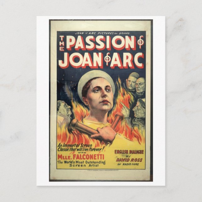 1929 års film "The Passion of Joan of Arc" Vykort (Framsida)