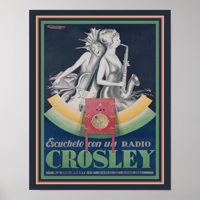 1929, Art Deco, Crosley Radio Ad Poster (Framsidan)