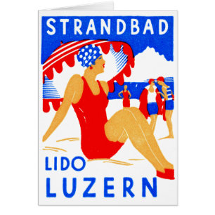 1929 Art Deco Strandbad Lido Luzern Hälsningskort