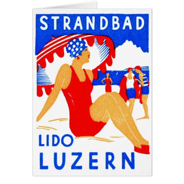 1929 Art Deco Strandbad Lido Luzern Hälsningskort (Framsidan)