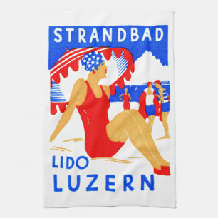 1929 Art Deco Strandbad Lido Luzern Kökshandduk